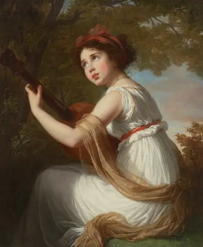 Portrait of the artist’s daughter, Jeanne-Julie-Louise Le Brun (1780-1819), playing a guitar von Elisabeth Louise Vigée Le Brun