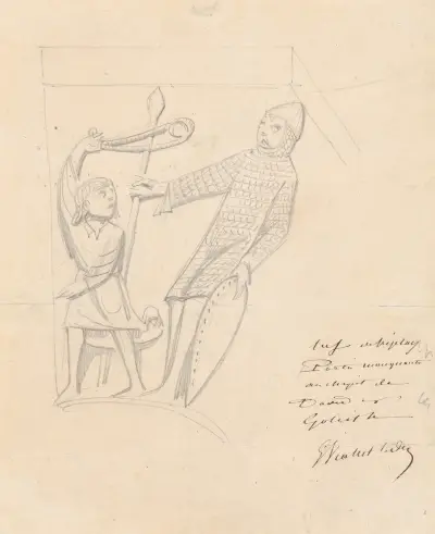 David und Goliath, nach einem Kapitell in der Abtei Vézelay von Eugène-Emmanuel Viollet-le-Duc
