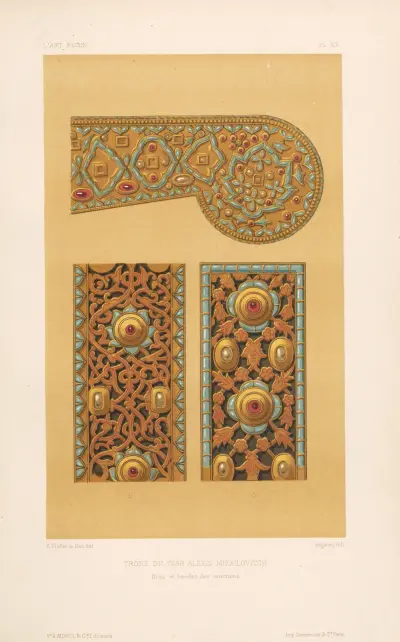 Trône du tsar Alexis Mikaïlovitch. — Bras et bandes des montants av Eugène-Emmanuel Viollet-le-Duc