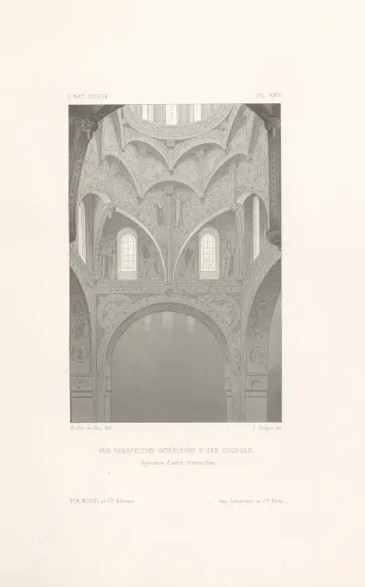 Vue perspective intérieure d’une coupole. — Système d’arcs chevauchés av Eugène-Emmanuel Viollet-le-Duc