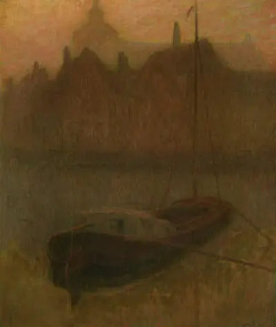 Barque sur le Canal (matin) (Boat on the Canal (Morning)) av Henri Le Sidaner