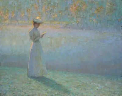 Femme lisant dans un paysage av Henri Le Sidaner