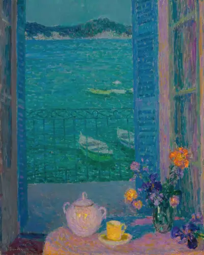 Buketten vid fönstret, Villefranche-sur-Mer av Henri Le Sidaner