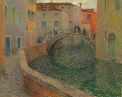 Den lilla kanalen, grå kväll, Venedig av Henri Le Sidaner