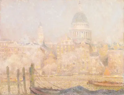 St. Paul’s from the River- Morning Sun in Winter av Henri Le Sidaner