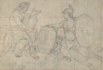 Minerva Presenting Two Portraits to Apollo av Eustache Le Sueur