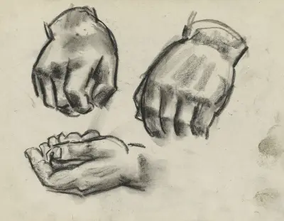 Blad med tre studier av händer av Leo Gestel