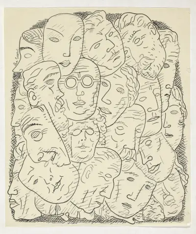 Blad med huvuden av Leo Gestel