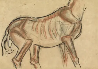 Blad med skiss av en häst av Leo Gestel