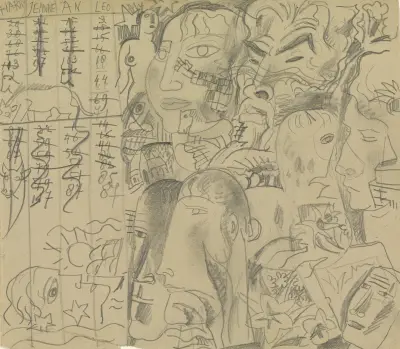 Blad met schetsen van hoofden von Leo Gestel