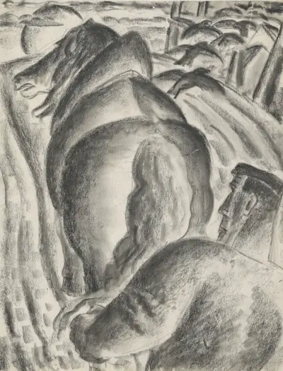 Boer met ploeg en trekpaard av Leo Gestel