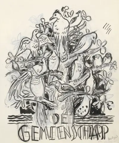 Boom met vogels (omslagontwerp voor De Gemeenschap) av Leo Gestel