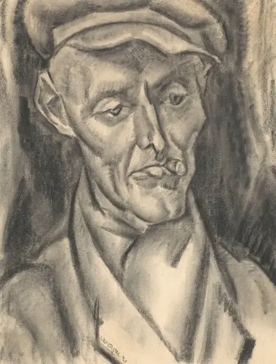 Byst av man med keps och cigarr av Leo Gestel
