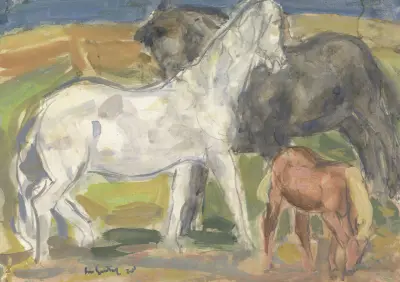Tre hästar i ett landskap av Leo Gestel