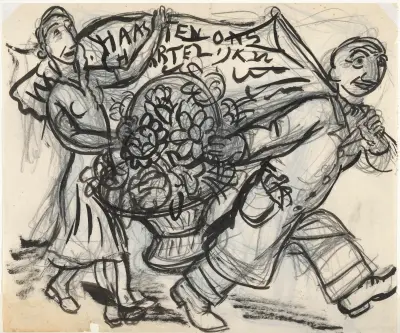 Gestel en vrouw met bloemstuk voor Paul Fierens av Leo Gestel
