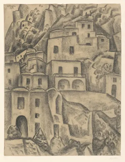 Hus på bergssluttning av Leo Gestel