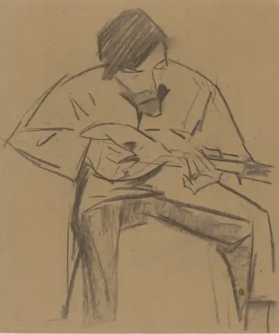 Jan Ponstijn spelande mandolin av Leo Gestel