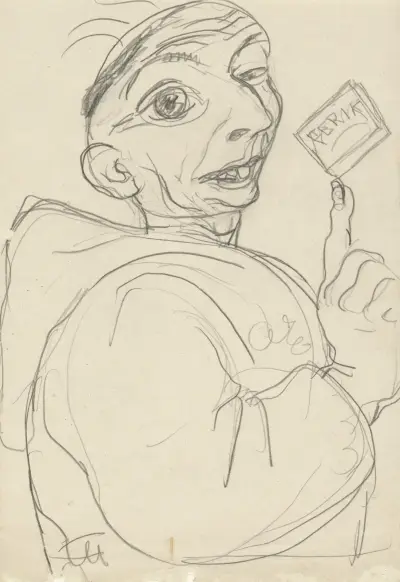 Karikatyren av Leo Gestel på sin sjukbädd av Leo Gestel