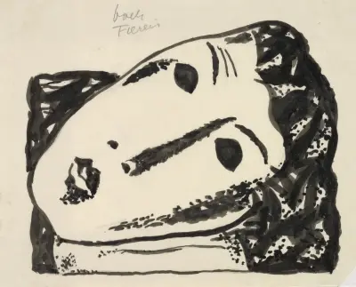 Liggande kvinnohuvud av Leo Gestel