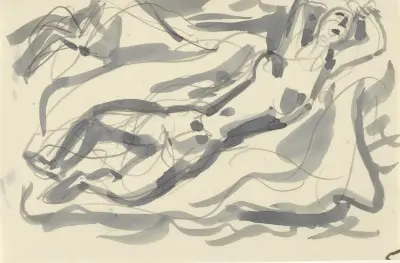 Naken kvinna och häst med havet i bakgrunden av Leo Gestel
