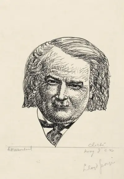 Ontwerp boekillustratie voor Alexander Cohen’s Van Anarchie tot Monarchie; Portret van David Lloyd George of Dwybor av Leo Gestel
