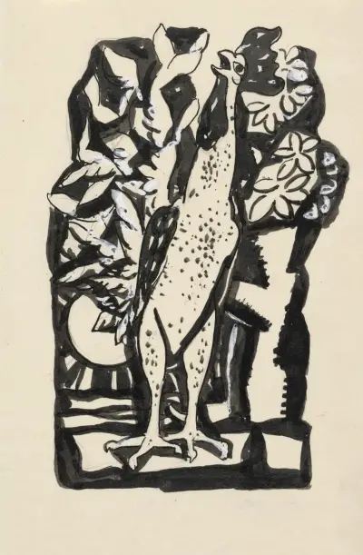 Bokillustration för Alexander Cohens Van Anarchie tot Monarchie; tupp av Leo Gestel