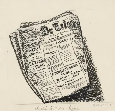Ontwerp boekillustratie voor Alexander Cohen’s Van Anarchist tot Monarchist; De Telegraaf av Leo Gestel