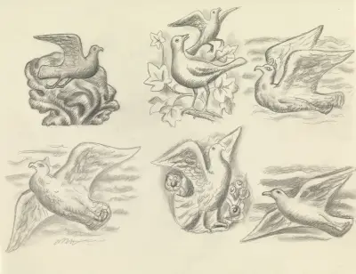 Ontwerpen voor een watermerk van een bankbiljet; zes ontwerpen met vogels av Leo Gestel