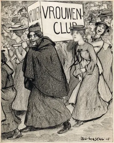 Optocht van vrouwen `Vrouwenclub’ av Leo Gestel