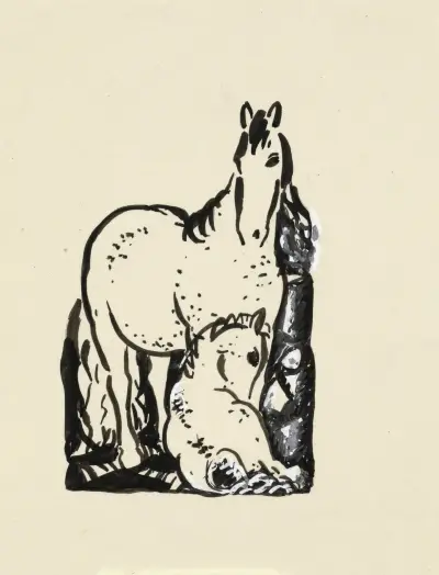 Häst och liggande föl av Leo Gestel