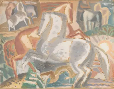 Hästar i landskap av Leo Gestel