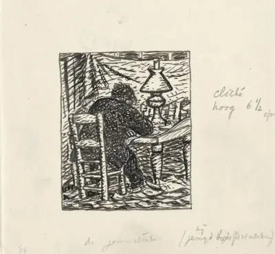Person som skriver vid ett bord av Leo Gestel