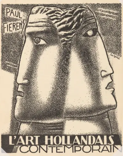 Reproductieprent boekomslag ‘l’Art Hollandais contemporain’ van Paul Fierens av Leo Gestel