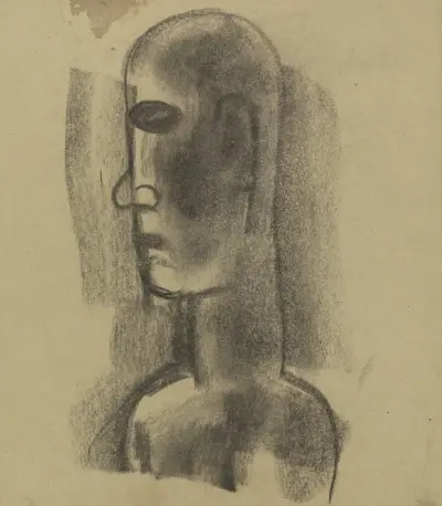 Skiss av en person, i profil av Leo Gestel