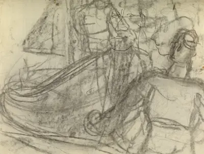 Skissblad med båt och figurstudier av Leo Gestel