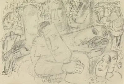 Skissblad med diverse studier av människor av Leo Gestel