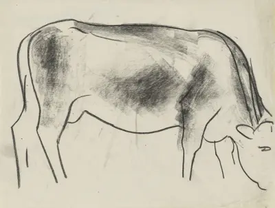 Teckningsblad med ko av Leo Gestel