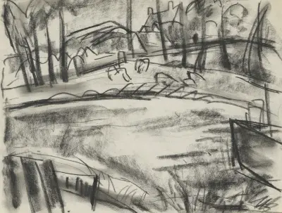 Skissblad med landskap av Leo Gestel