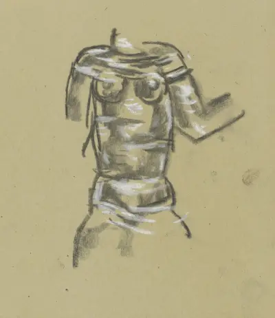 Skissblad med kvinnlig nakenstudie av Leo Gestel