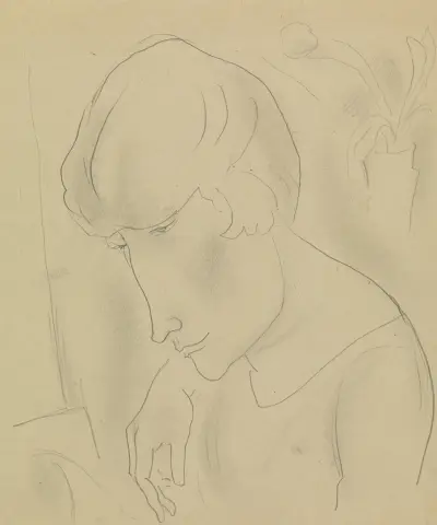Skissblad med porträtt av en kvinna av Leo Gestel