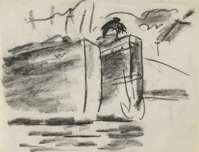 Skissblad med skepp av Leo Gestel