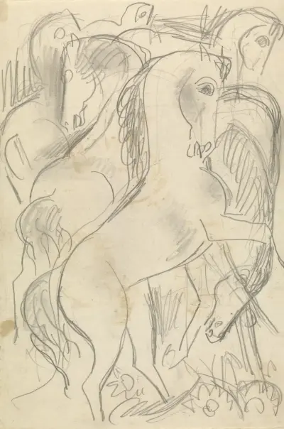 Skissblad med studier av hästar av Leo Gestel