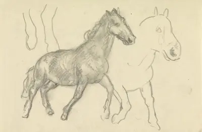 Skissblad med studier av hästar av Leo Gestel