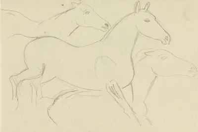 Skissblad med häststudier av Leo Gestel
