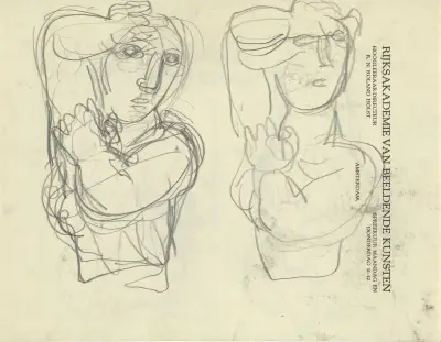 Skissblad med två naketstudier på brevpapper från Roland Holst av Leo Gestel