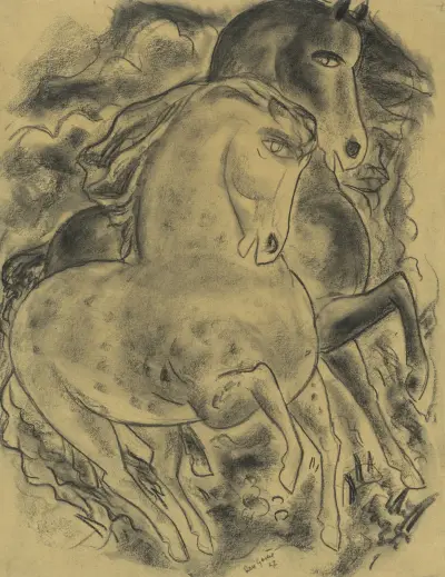 Schetsblad met twee paarden von Leo Gestel
