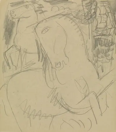 Schetsblad met twee paarden von Leo Gestel