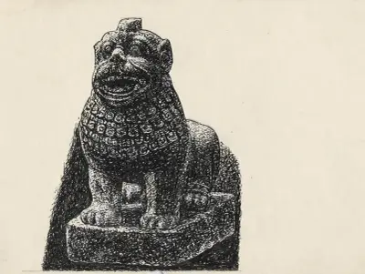 Singha-figur på Borobudur av Leo Gestel