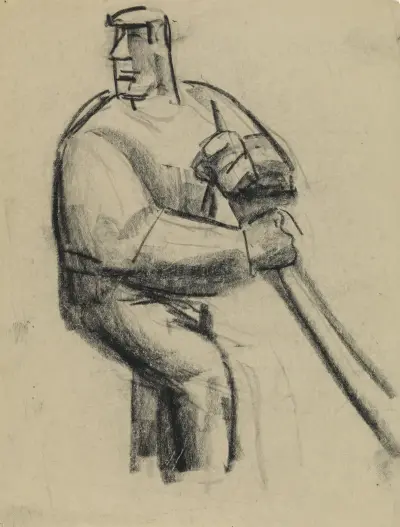 Studieblad med man med käpp i handen av Leo Gestel