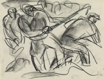 Studieblad med arbetande man av Leo Gestel